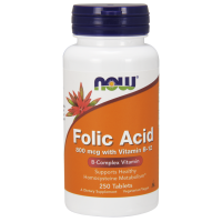 Folic Acid - Kwas foliowy 800 mcg + Witamina B12 25 mcg (250 tabl.) NOW Foods