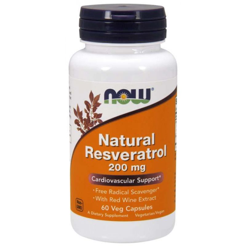 Natural Resveratrol 200 mg - Ekstrakt z Rdestowca Ostrokończystego + Ekstrakt z Czerwonego Wina (60 kaps.) NOW Foods