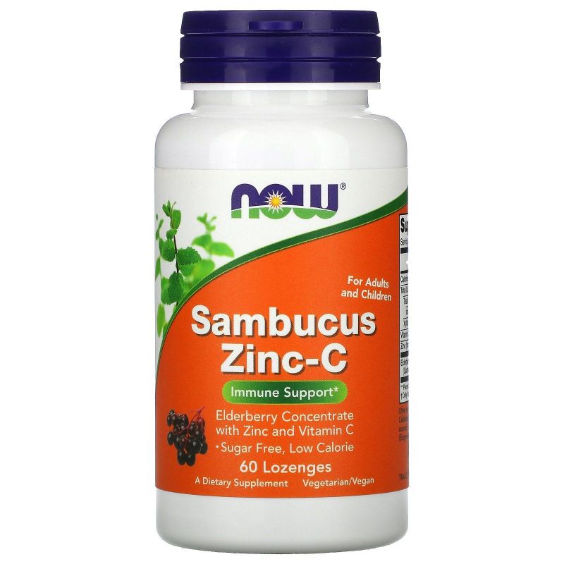 Sambucus Zinc-C - Koncentrat z Czarnego Bzu + Cynk TRAACS + Witamina C (60 tabl.) NOW Foods