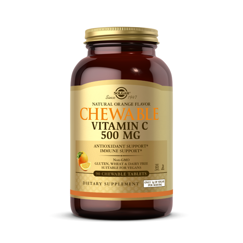 Vitamin C 500 mg Chewable - Witamina C do ssania + Acerola + Dzika róża Smak pomarańczowy (90 tabl.) Solgar