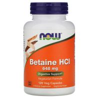 Betaina HCl 648 mg + Proteaza (120 kaps.) NOW Foods