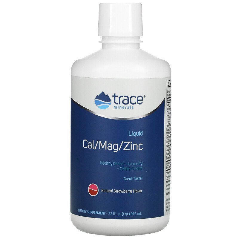 Liquid Cal/Mag/Zinc - Wapń + Magnez + Cynk - smak truskawkowy (946 ml) Trace Minerals
