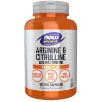 L-Arginina 500 mg + L-Cytrulina 250 mg (120 kaps.) NOW Foods