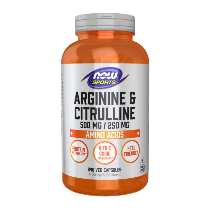 L-Arginina 500 mg + L-Cytrulina 250 mg (240 kaps.) NOW Foods