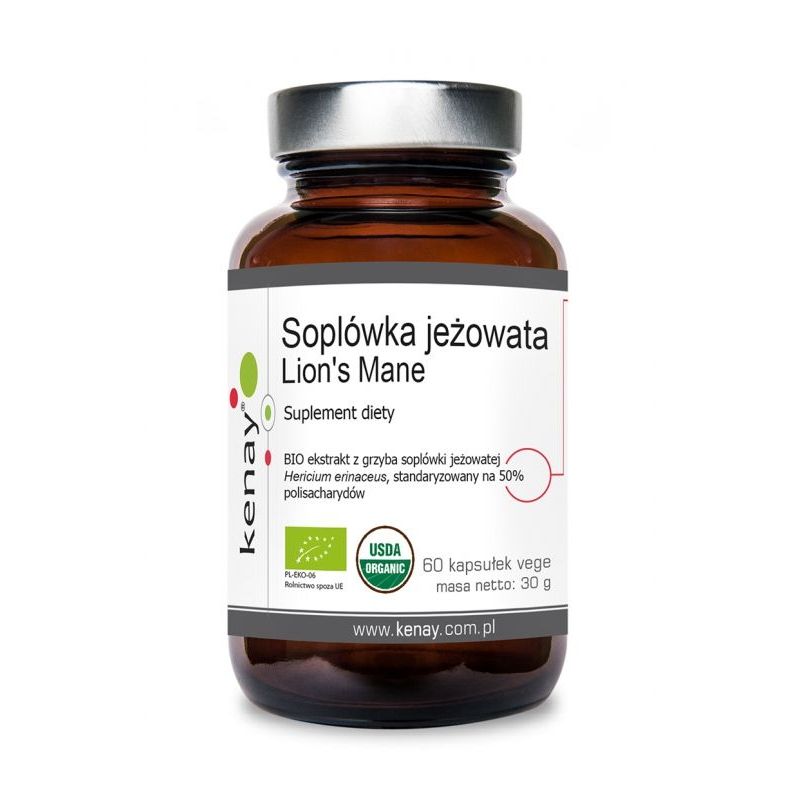 Grzyb Soplówka Jeżowata 500 mg - 50% polisacharydów - Lion's Mane (60 kaps.) Kenay