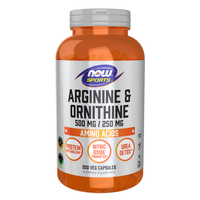 L-Arginina 500 mg + L-Ornityna 250 mg (250 kaps.) NOW Foods