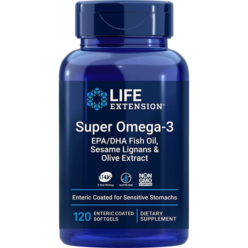 Super Omega-3 EPA/DHA z Lignanami Sezamowymi i Ekstraktem z Oliwek (120 kaps.) Life Extension