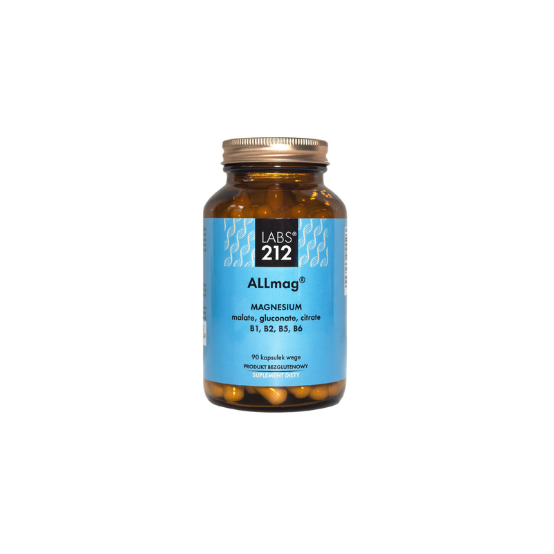 ALLmag® - Magnez /jabłczan + glukonian + cytrynian/ + B1 + B2+ B5 + B6 + L-leucyna (90 kaps.) Labs212