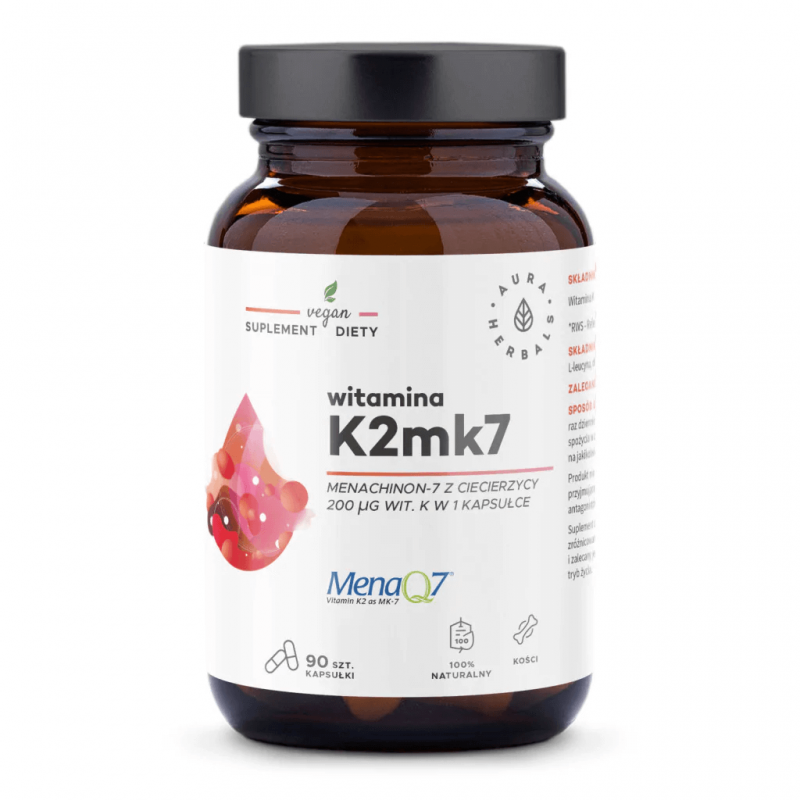 Witamina K2 MK7 /MenaQ7®/ 200 mcg (90 kaps.) Aura Herbals