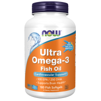 Ultra Omega-3 (Fish Gelatin) - EPA Kwas eikozapentaenowy 500 mg + DHA Kwas dokozaheksaenowy 250 mg (180 kaps.) NOW Foods