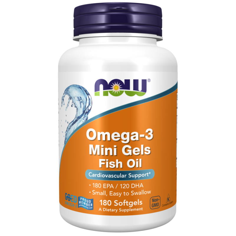 Omega 3 Mini Gels - DHA 120 mg + EPA 180 mg (180 kaps.) NOW Foods
